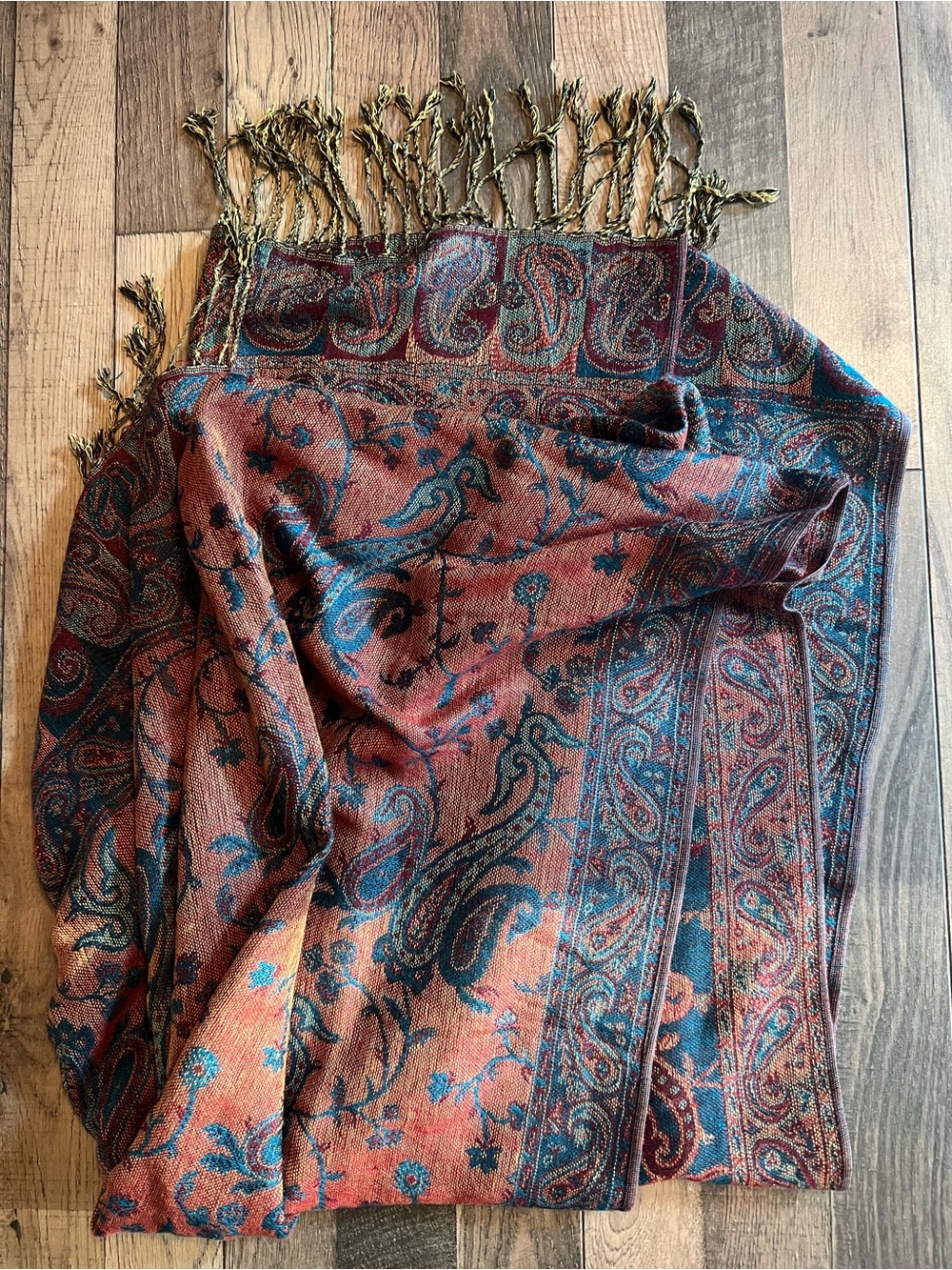 pashmina Rust Paisley Wrap with Teal and Black Accents